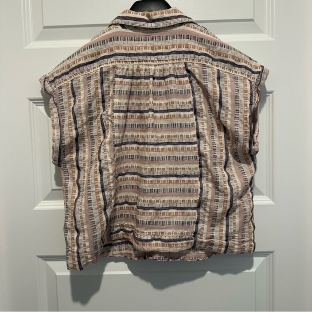 By Anthropologie Cropped Utility Pullover Top Striped Tan Purple Pink Size small - Picture 4 of 10